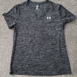 Ladies Under Armour Loose Black & Grey Variegated V-neck  T-shirt  Medium